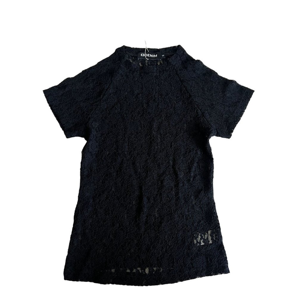 NWT EB Denim Black Floral Lace Cap Sleeve Top Women's Small S Sexy Feminine